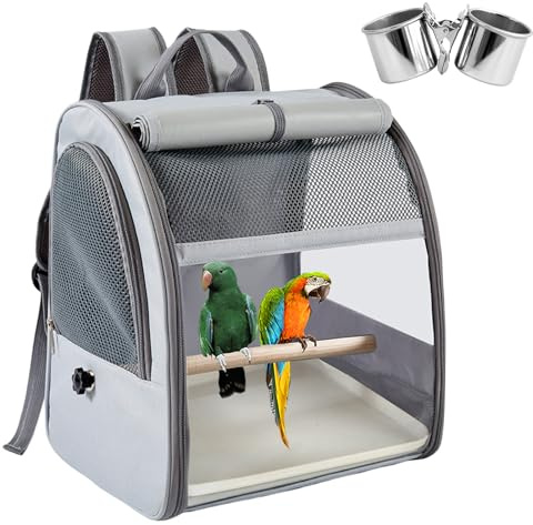 WIYETY Cage de transport pour oiseaux : sac à dos pour oiseaux avec perchoir et plateau en acier inoxydable, boîte de transport légère et respirante, cage de voyage pour perroquets, perruches (type 5)