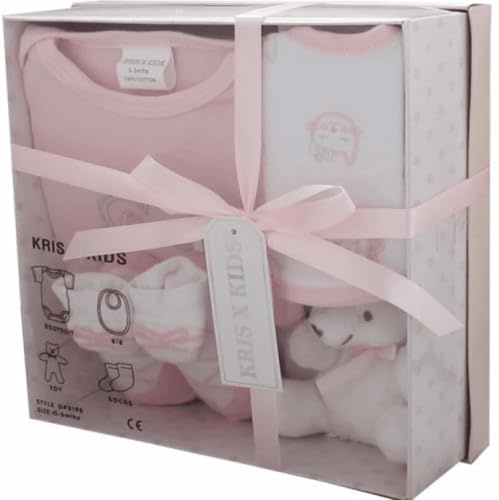 Newborn Baby Girl Gift Set – 4 Piece Baby Shower Gift Box (0–3 Months) with Essential Items – Luxury Baby Gift Set – Pink, Blue or White (Pink)