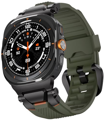 ULTIMAL Armband für Samsung Galaxy Watch Ultra 2/1 47mm 2026 2025 2024, Premium-Metall & TPU Sportarmband mit Edelstahl Metall Anschluss (Armeegrün + Schwarz)
