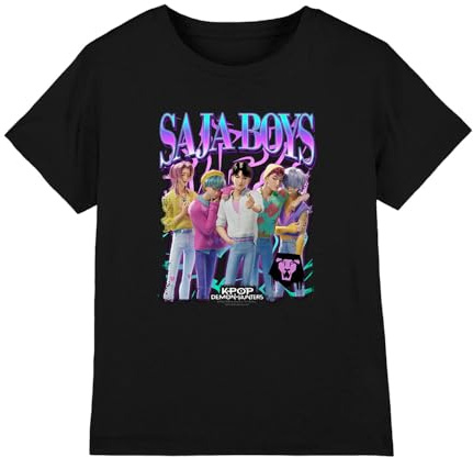 K-Pop Demon Hunters Saja Boys Bootleg Kids T Shirt, Black, 7-8