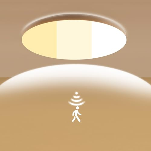 LEZOE Lámpara de techo LED con detector de movimiento regulable, 15W 2050lm 136(Lm/W) dimmable, ajustable, sensor 3000K/4000K/6500K Ideal para baño, garaje, sótano, balcón, entrada Ø25cmx6cm