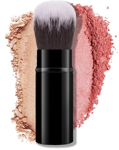 AOOTE Pinceau Kabuki rétractablem, pinceau blush rétractable avec capuchon, pinceaus poudre de voyage pour blush, crème solaire, poudre bronzante, correcteur, illuminateur