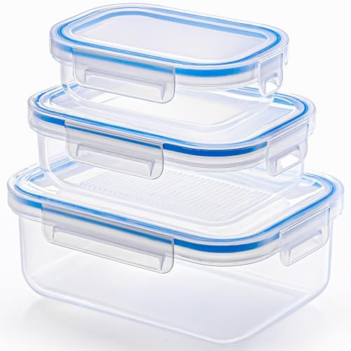 KONZEPT Vorratsorganizer Frischhaltedosen mit Deckel 3er Set 600ml/1L/2L Meal Prep Boxen, Küchen Organizer, Stapelbar, Luftdicht, BPA-frei