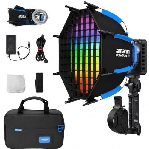Amaran Ray 60c Luz de vídeo LED RGB 60W Montaje Bowens iluminación Continua | CCT de 1800 K a 20 000 K, control por aplicación, incluye softbox Octa Dome 30 para fotografía
