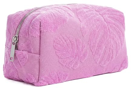Baesics Kosmetiktasche Damen Kulturtasche 20cm Blätter Tropisch Rosa | Mit umlaufendem Reißverschluss und Innenfach, kompakt für Reise und Handtasche. Beauty Etui als praktische Geschenkidee