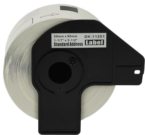 vhbw Etiketten-Rolle mit Halter 29mm x 90mm (400 Etiketten) kompatibel mit Brother PT QL1060N, QL-1060 Etiketten-Drucker - Premium Weiß