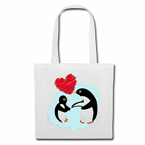 Reifen-Markt Tasche Umhängetasche ZWEI VERLIEBTE PINGUINE MIT HERZ PINGUINE VOGEL SEEVOGEL SEEVÖGEL PINGUINARTEN Einkaufstasche Schulbeutel Turnbeutel in Weiß