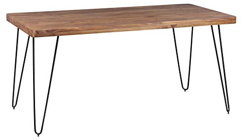 WOHNLING Esstisch BAGLI Massivholz Sheesham 120 x 80 x 76 cm Esszimmer-Tisch Küchentisch modern Landhaus-Stil Holztisch mit Metallbeinen dunkel-braun Natur-Produkt Massivholzmöbel Echt-Holz unbehandel