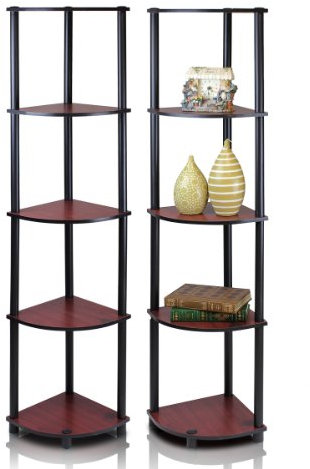 Furinno 2-99811DC Turn-N-Tube 5 Tier Corner Display Rack Multipurpose Shelving Unit, Dark Cherry/Black (Pack of 2)