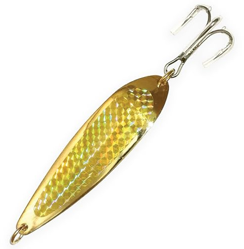 Crocodile Spoon Fishing Lures 3oz, 6 Pcs Gold with Gold Tape and Treble Hooks, for Saltwater & Freshwater Casting, Includes Heavy-Duty Hook Setup, Ideal for Tuna, Bass, Trout, Walleye & More