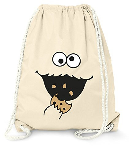 MoonWorks Turnbeutel Gym Bag Sack Witzig - Lustiges Cookie Fressendes Kekse Monster Gesicht Blau natur unisize