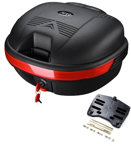 Yescom AHR 30L Motorcycle Top Case Trunk Black Tail Box Scooter Tour Motorcycle Storage Box Carrier with Lock for Helmet Luggage