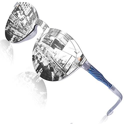 GQUEEN Futuristische Sonnenbrille Damen Herren Verspiegelt Rahmenlose UV400 MEO5