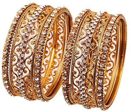 Touchstone Indian Bollywood Kundan Look Pulsera Rhinestone Meenakari Esmalte Diseñador Joyería Oro Plata Tono Pulseras para mujer, tamaño indio 2-8, metal