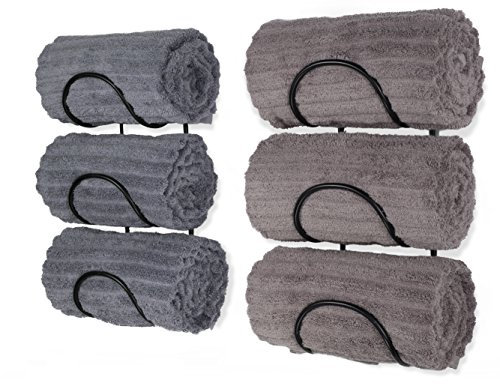 Wallniture Lot de 2 Porte-Serviettes en Fer forgé – Fixation Murale Solide de qualité pour Salle de Bain – Assez Grand pour contenir des Serviettes de Bain enroulées Noir
