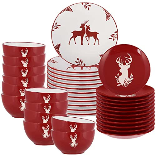 36 Piece Reindeer Festive Dinner Set - Dishwasher Microwave Safe