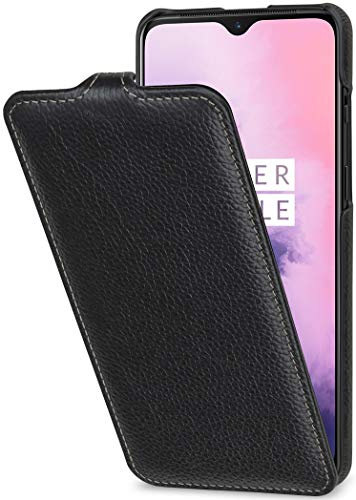 STILGUT Hülle geeignet für OnePlus 7 Lederhülle vertikales Flip-Case, schwarz