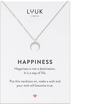 LUUK LIFESTYLE Wasserfeste Edelstahl Halskette mit Anhänger, moderner Schmuck, Geschenkidee für Damen, Glücksbringer für Frauen, feminin & filigran, Kette mit Mond I Sichel, silber