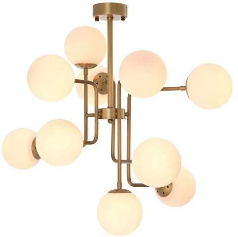 Casa Padrino Luxus Kronleuchter Antik Messing/Weiß 84 x 84 x H. 73 cm - Moderner Kronleuchter mit runden Glas Lampenschirmen