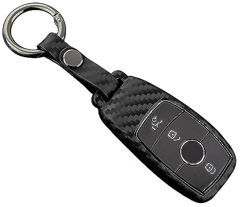 M.JVisun Soft Silicone Rubber Carbon Fiber Texture Cover Car Remote Key Fob Case For Mercedes-Benz 2019-2022 A Class C Class G Class 2017-2022 E Class 2018-2021 S Class Key - Black - Round Keychain
