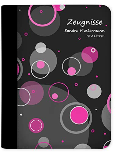 CreaDesign Customize A4 Zeugnismappe für Kinder 26,7x32,7x1 cm, Sichtbuch mit 10 Klarsichthüllen, erweiterbar auf bis zu 20 Taschen, Kreise Rosa Design, Dokumentenmappe für Schüler