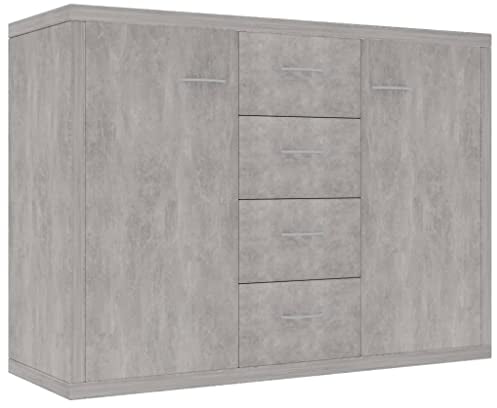 vidaXL Sideboard, Kommode mit viel Stauraum, Schrank mit 4 Schubladen 2 Türen, Mehrzweckschrank Anrichte für Wohnzimmer, Betongrau 88x30x65cm Holzwerkstoff