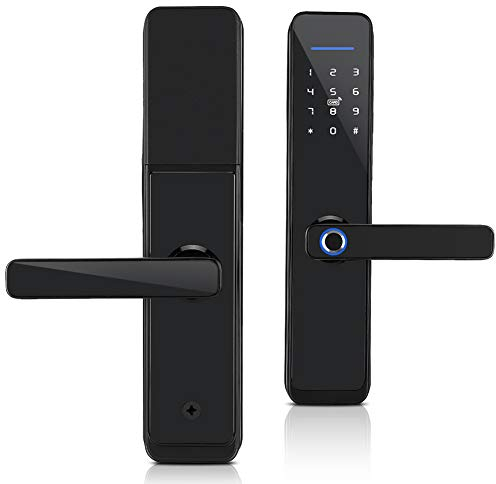 Elektronisches WiFi-Türschloss, Intelligentes Türschloss mit Fingerabdruck, Fingerabdruck + IC-Karte + APP + Passwort + Mechanischer Schlüssel 5 in 1 Entsperren Sie das Schloss des Heimsicherheitsgrif
