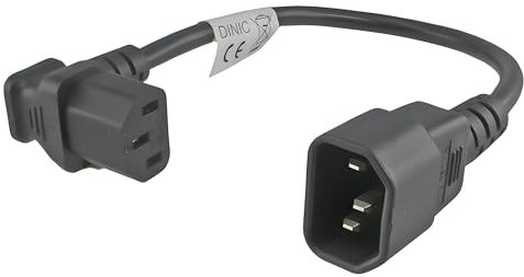 DINIC Kaltgeräte-Verlängerung, Kaltgerätestecker C13 gewinkelt auf C14, kurz (0,30m Winkel unten, schwarz)