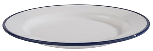 APS 84950 Teller ENAMEL LOOK, Ø 20,5 cm, Höhe 2 cm, Melamin, weiß mit blauem Rand