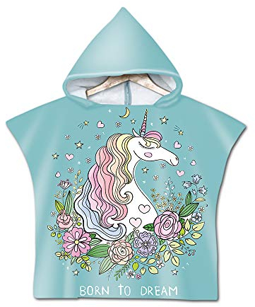 Chickw1 Badeponcho mit Kapuze Kind Poncho Handtuch, Kinderhandtuch Strand Schwimmen Bad Kapuzenhandtuch Bademantel Zum Wechseln für Jungen Mädchen (60 * 80cm,Einhorn Prinzessin)