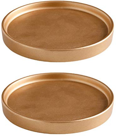 Cabilock 2pcs Plant Saucer Pot Drip Tray Ceramic Round Water Saving for Indoor Outdoor Plants (Gold) Size S