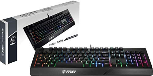 MSI VIGOR GK20 ES - Teclado gaming en español con cable, mecamembrana, RGB, 12 teclas anti-ghosting, resistente a salpicaduras, base antideslizante