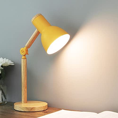 Chao Zan Tischlampe mit Holzarm Verstellbare Schreibtischlampe mit Druckschalter,Nachttischlampe,Büro,Arbeitszimmerlampe Schlafzimmer, Wohnzimmer, Kinderzimmer,230V/E27 Leselampe -Gelb