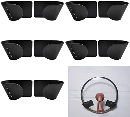GIRAFEDA Topfdeckel Wandhalterung Selbstklebend Topfdeckelhalter Nahtlose Aufkleber Pfannendeckel Halterung Plastik Deckelhalter Wand Schwarz Topfdeckel Halterung für zu Hause Küche (10 Stück)