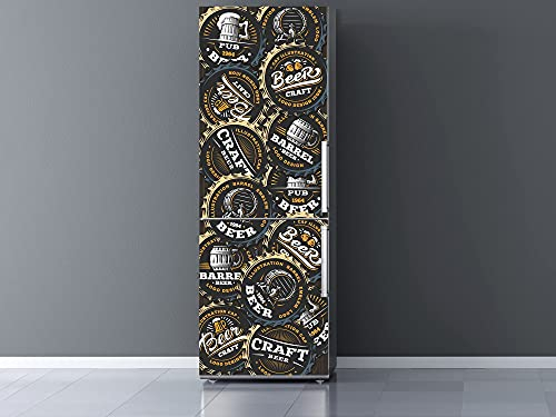 Oedim Vinilo Frigorífico Chapas de Cerveza, vinilo decorativo para neveras, decoración para cocinas, pegatina nevera