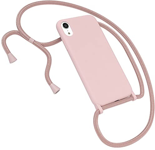 EAZY CASE Premium Silikon Handykette kompatibel mit iPhone XR Handyhülle mit Umhängeband, Handykordel mit Schutzhülle, Silikonhülle, Hülle mit Band, Kette für Smartphone, Alt Rosa
