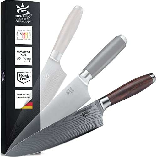 SOLINGEN PREMIUM MYII | Kochmesser/Damastmesser | Scharfes Profi Küchenmesser, made in Germany, eisgehärteter Damaststahl VG10 + ergonomischem Nussbaum - Holzgriff | Knife from Solingen…