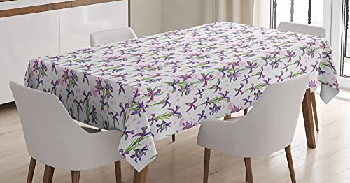 ABAKUHAUS Blumen Tischdecke, Aquarell Iris-Blumen-Kunst, Für den Inn und Outdoor Bereich geeignet Waschbar Druck Klar Kein Verblassen, 140 x 170 cm, Weiß und Multicolor
