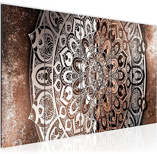 Runa Art Wandbild XXL Mandala Abstrakt Wohnzimmer Schlafzimmer 200 x 80 cm Beige Braun 5 Teilig - Made in Germany - 040155c