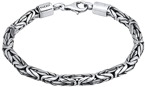 Kuzzoi Buddha Silber Armband für Herren, handgefertigtes Königsketten Armband (5 mm) aus oxidierten 925 Sterling Silber, massives Königsarmband für Männer, Länge 19 cm