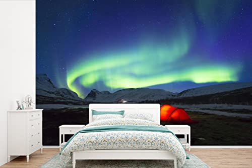 Selbstklebend Tapete Wandpapier Wandaufkleber Fototapete Tapeten Wanddeko 600x400 cm Nordlichter - Zelt - Schweden