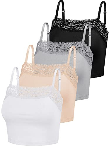 Bencailor Pack of 4 Women's Camisole Crop Tops with Lace Trim Lace Cami Tops for Girls