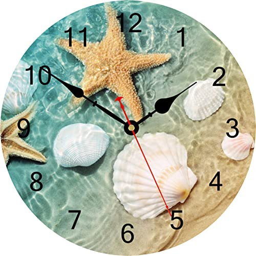 TAHEAT Horloge Murale de 30 cm en Coquillage, étoile de mer, silencieuse, sans tic-tac, Fonctionne à Piles, Belle Horloge Murale décorative pour Chambre/Salon/Cuisine/Salle de Bain