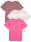 Amazon Essentials Unisex Kinder Modernes Kurzarm-T-Shirt, 3er-Pack, Rosa Textaufdruck/Staubrosé/Weiß Rugby-streifen, 5 Jahre