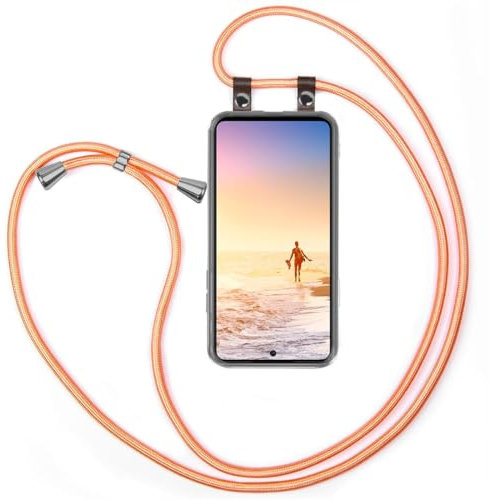 moex Handykette für Samsung Galaxy M52 5G Hülle mit Band abnehmbar, Handyhülle mit Kette zum Umhängen, Handyband 155 cm lang Stoff Kordel Umhängehülle, Handy Umhängeband, Rosé Gold