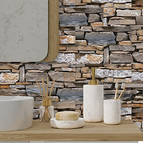 Piastrelle Adesive Cucina 10x30cm Effetto Pietra Mattonelle Adesive Bagno Pvc Impermeabile Adesivi per Piastrelle Parete Fai da Te Adesivi per Cucina Decorazioni