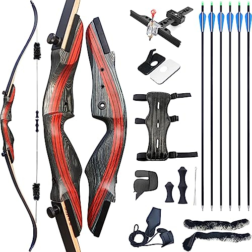 wolfman 62 Bogenschießen Recurve Bogen und Pfeil für Erwachsene 20-50lbs Takedown Holzbogen Set Recurvebogen Set für Jagd & Zielschießen Rechtshänder (30LBS)