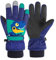 Durio Kinder Ski Handschuhe Winter Skihandschuhe Winddicht Wasserdicht Warm Handschuhe Junge Mädchen Outdoor Sports Schneehandschuhe Schwarzblau Dinosaurier 4-6 Jahre