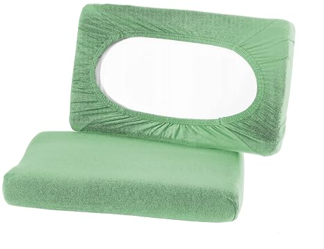 BaSaTex Bio Kissenbezüge Spannbezüge 2er Pack für Nackenkissen und Gesundheitskissen | 97% GOTS-Zertifizierte Baumwolle + 3% Elasthan | ca. 45-60 x 30-40 cm – 20 cm Steg | Lindgrün
