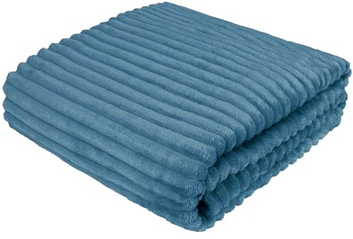 Cotton Market Decken 170x210 cm - Zweiseitig Tagesdecke - Kuscheldecke Flauschig für Wintergarten und Balkon - Blanket für Terrasse - Gartenmöbel Überwurfdecke - Felldecke - Blau